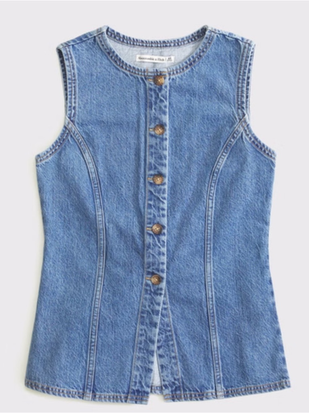 Abercrombie & Fitch Long Denim Button Down Vest